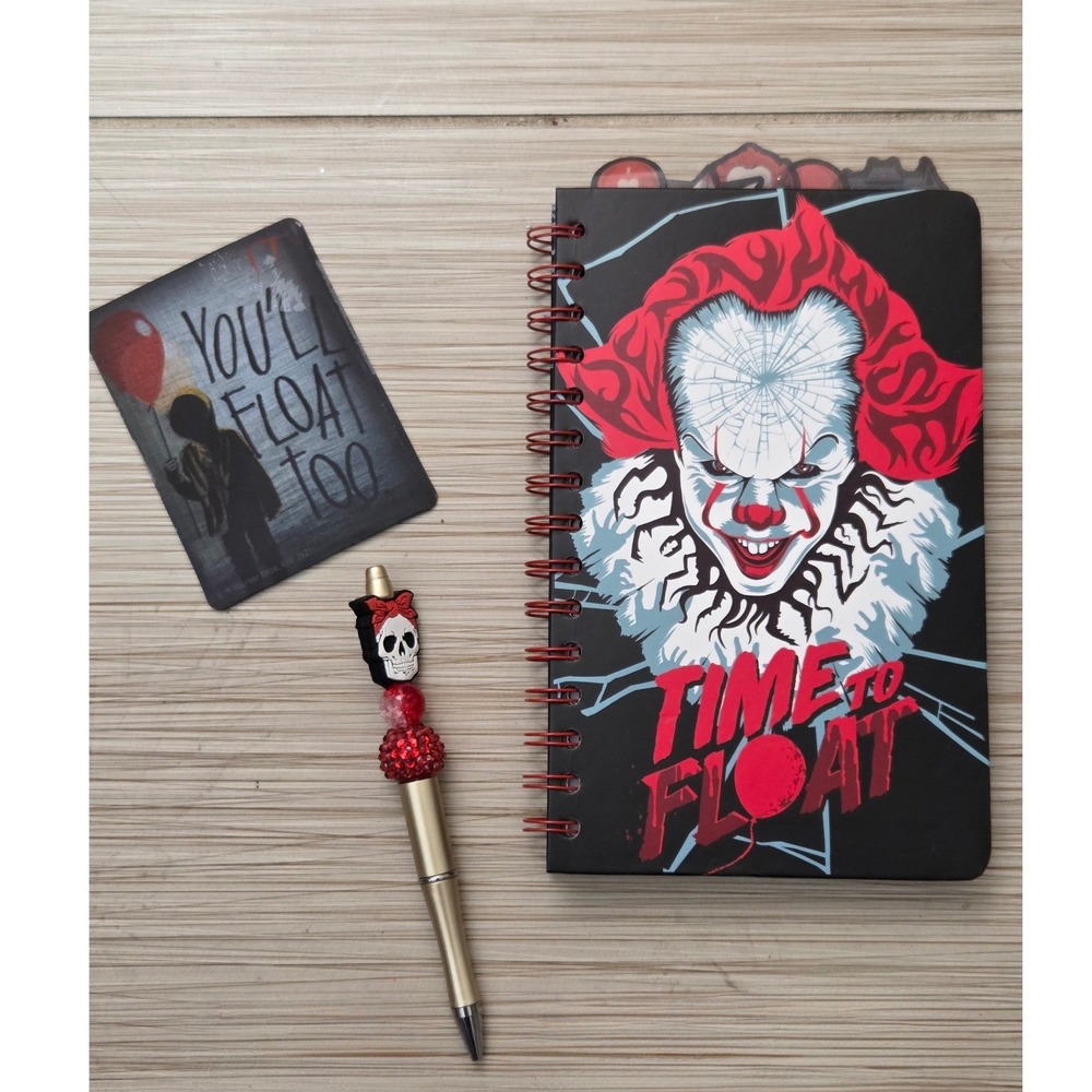 IT Pennywise Stationery Set Notebook Beaded Pen and Magnet Horror Movie Merch